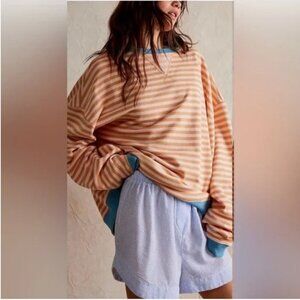 NWOT We the Free @ Free People, Classic Striped Oversized Crewneck- Latte Combo